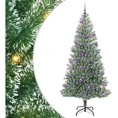 vidaXL Kunstkerstboom Sneeuw Gevlokt met LED Licht Groen en Wit 210 cm