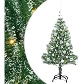 vidaXL Kunstkerstboom Sneeuw Gevlokt met LED Licht Groen en Wit 120 cm