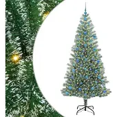 vidaXL Kunstkerstboom Sneeuw Gevlokt met LED Licht Groen en Wit 210 cm