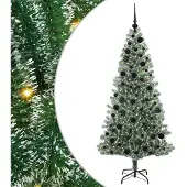 vidaXL Kunstkerstboom Sneeuw Gevlokt met LED Licht Groen en Wit 180 cm