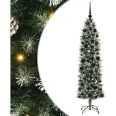vidaXL Kunstmatige slanke kerstboom met 300 LED Groen en Wit 180 cm
