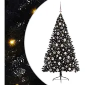 vidaXL Kunststof Voorverlichte Kerstboom met 300 LED Zwart 180 cm PVC