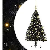 vidaXL Kunststof Voorverlichte Kerstboom met 150 LED Zwart 120 cm PVC