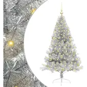 vidaXL Kunststof Voorverlichte Kerstboom met 150 LED Zilver 150 cm PET