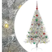 vidaXL Kunststof Voorverlichte Kerstboom met 150 LED Zilver 150 cm PET