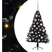 vidaXL Kunststof Voorverlichte Kerstboom met 150 LED Zwart 120 cm PVC