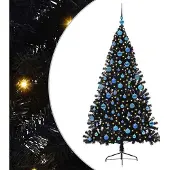 vidaXL Kunststof Voorverlichte Kerstboom met 300 LED Zwart 180 cm PVC