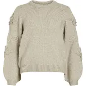 Vila Vifaye o-neck ls embrodiery knit top beige