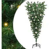 vidaXL Ondersteboven Kunstkerstboom met Ballenset Groen 150 cm PVC