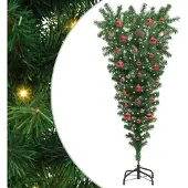 vidaXL Omgekeerde Kunstkerstboom met Ballenset Groen 150 cm PVC