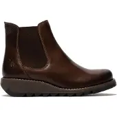 Fly london Dames Bruine SALV Chelsea Leren Enkel Casual Wedge Heel Laarzen