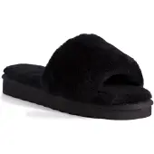 Aus Wooli Australia Womens Schapenvacht Fluff Slippers Zwart