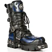 New rock Unisex Zwart/Blauw Leer Gothic Biker Skull Boots-107-C5