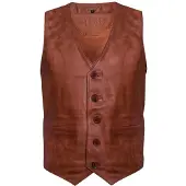 Infinity Leather Bruinen lederen vest formeel traditioneel giletvest