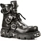 New rock Silver Cross zwart lederen bikerlaarzen-407-S1