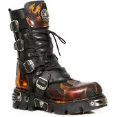 New rock Flame geaccentueerde zwart/rode leren laarzen - 591-S1