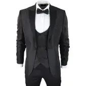 TruClothing Heren zwarte smoking blazer vest brokaat satijn paisley formeel dinerjack