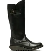 Fly london Dames Zwarte MOL 2 Leren Wedge Heel Kniehoge Rits Laarzen