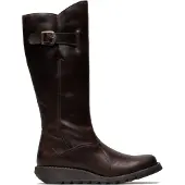 Fly london Dames Bruine MOL 2 Leren Wedge Heel Kniehoge Rits Laarzen