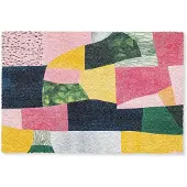 MuchoWow Deurmat 90x60 cm - Droogloopmat Abstract - Roze - Lappen - Vormen - Geel - Mat voor binnen - Schoonloopmat - Deurmatten met print - Inloopmat