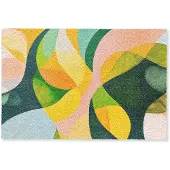 MuchoWow Deurmat 90x60 cm - Droogloopmat Abstract - Geel - Roze - Groen - Mat voor binnen - Schoonloopmat - Deurmatten met print - Inloopmat