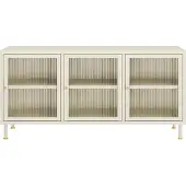En.casa TV-kast 'Lindau' met 3 deuren, staal met geribbeld glas, 120 x 40 x 59 cm, crèmekleurig