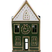 Clayre & Eef Waxinelichthouder Huis 14x12x25 cm Groen Metaal
