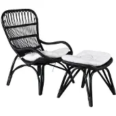 Svea - Yaral loungestoel met voetenbank - zwart - rattan