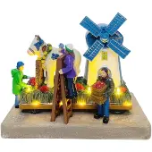 Santaville Flower Parade with Cow at the Mill with LED polyresin 19cm