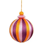 House of Seasons Kerstbal groot | paars/wit/oranje | plastic | 15cm
