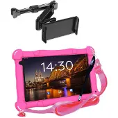 AngelTech OnderwegPakket SLIM – Kindertablet SLIM + Tablethouder - Android 15 -Kindertablet Vanaf 3 Jaar – Kinder Tablet – Kids Tablet - Tablet voor Kinderen - Roze