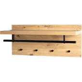 Haku wandkapstok, 4 haken, elk met 3 kg draagvermogen, kledingstang, hoedenplank, B 750 x D 260 x H 300 mm, hout/metaal, licht eiken decor/zwart