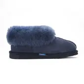 Infinity Leather Dames schapenvacht suède enkellaarsjes marineblauw instapper winter - Glacier