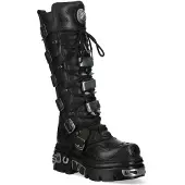 New rock M-161-C10 kniehoge zwarte leren spikes gothic laarzen