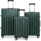 Infinity Leather Hardshell Groene Kofferset Robuuste 8 Wiel Bagage Cabine Koffer Tas
