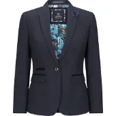TruClothing Dames getailleerde tweed marineblauwe geruite blazer wollen jas