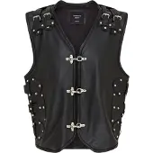Infinity Leather Heren zwart biker leren vest met metalen gespen - Coolgardie