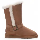 Infinity Leather Echte schapenvacht dames winterlaarzen van bruin suède kalfsleer - Redwood