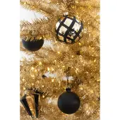 J-Line kerstbal Geruit - glas - goud/zwart - doos van 4