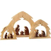 J-Line decoratie Kerststal in Huis - hout - naturel/bruin - large