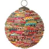 J-Line kerstbal Kralen - glas - rood/goud - small