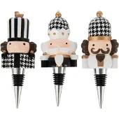 J-Line wijnstopper Pied-De-Poule - polyresin - zwart/wit - doos van 3