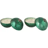 J-Line geurkaars Kerstbal - glas - groen - small - 2 stuks