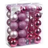 Inge-glas 47x Roze kunststof kerstballen 4-6 cm mat/glans met piek - mat/glans - Kerstboomversiering roze