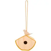 Point-Virgule vogelhuisje uit bamboevezel okergeel met vogel, opening 28mm, 16x14x16.5cm
