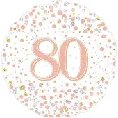 Oaktree - 80th Sparkling Fizz Birthday White & Rose Gold Holographic