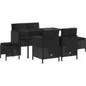 vidaXL 6-delige tuinset met kussens, zwart, van polyrotan