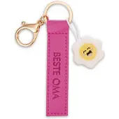 Nici sleutelhanger Beste Oma imitatieleren band roze 10cm met bloem