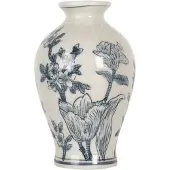 Clayre & Eef Vaas Ø 9x15 cm Wit Blauw Keramiek Bloemen