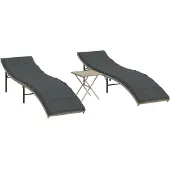 vidaXL Ligbedden 2 st met tafel poly rattan lichtgrijs